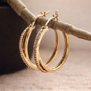 Vintage 925 Sterling Silver Vermeil Moissanite Hoop Earrings – Gold Tone